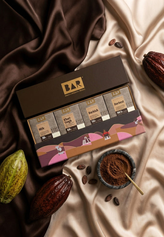 BAR Mangalore Origin Chocolate Gift Box — 4 Bars (38% to 99.5%), Mangalore Karnataka (4 x 80g)