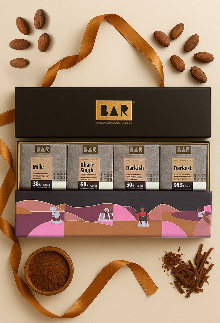 BAR Mangalore Origin Chocolate Gift Box — 4 Bars (38% to 99.5%), Mangalore Karnataka (4 x 80g)