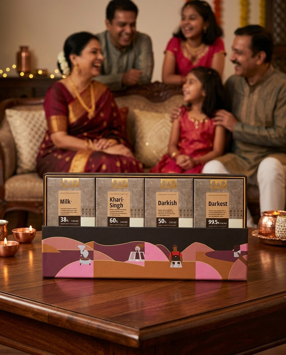 BAR Mangalore Origin Chocolate Gift Box — 4 Bars (38% to 99.5%), Mangalore Karnataka (4 x 80g)
