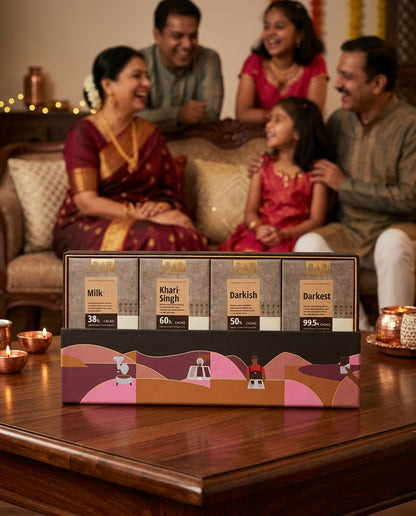 BAR Mangalore Origin Chocolate Gift Box — 4 Bars (38% to 99.5%), Mangalore Karnataka (4 x 80g)