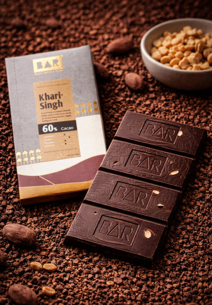BAR Khari Singh 60% Dark Chocolate — Salted Peanuts, Mangalore Karnataka (80g)