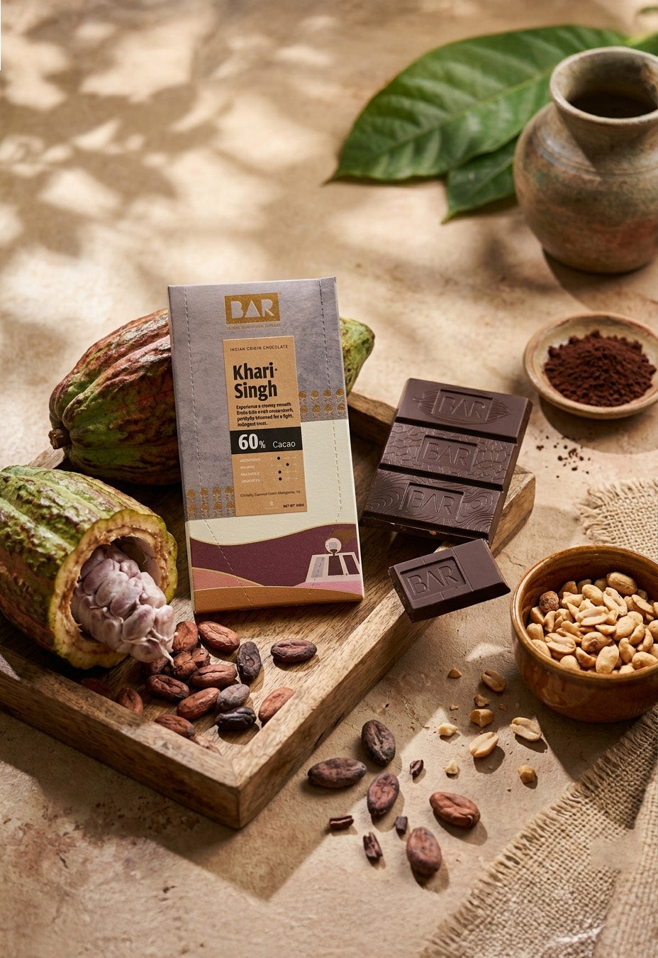 BAR Khari Singh 60% Dark Chocolate — Salted Peanuts, Mangalore Karnataka (80g)