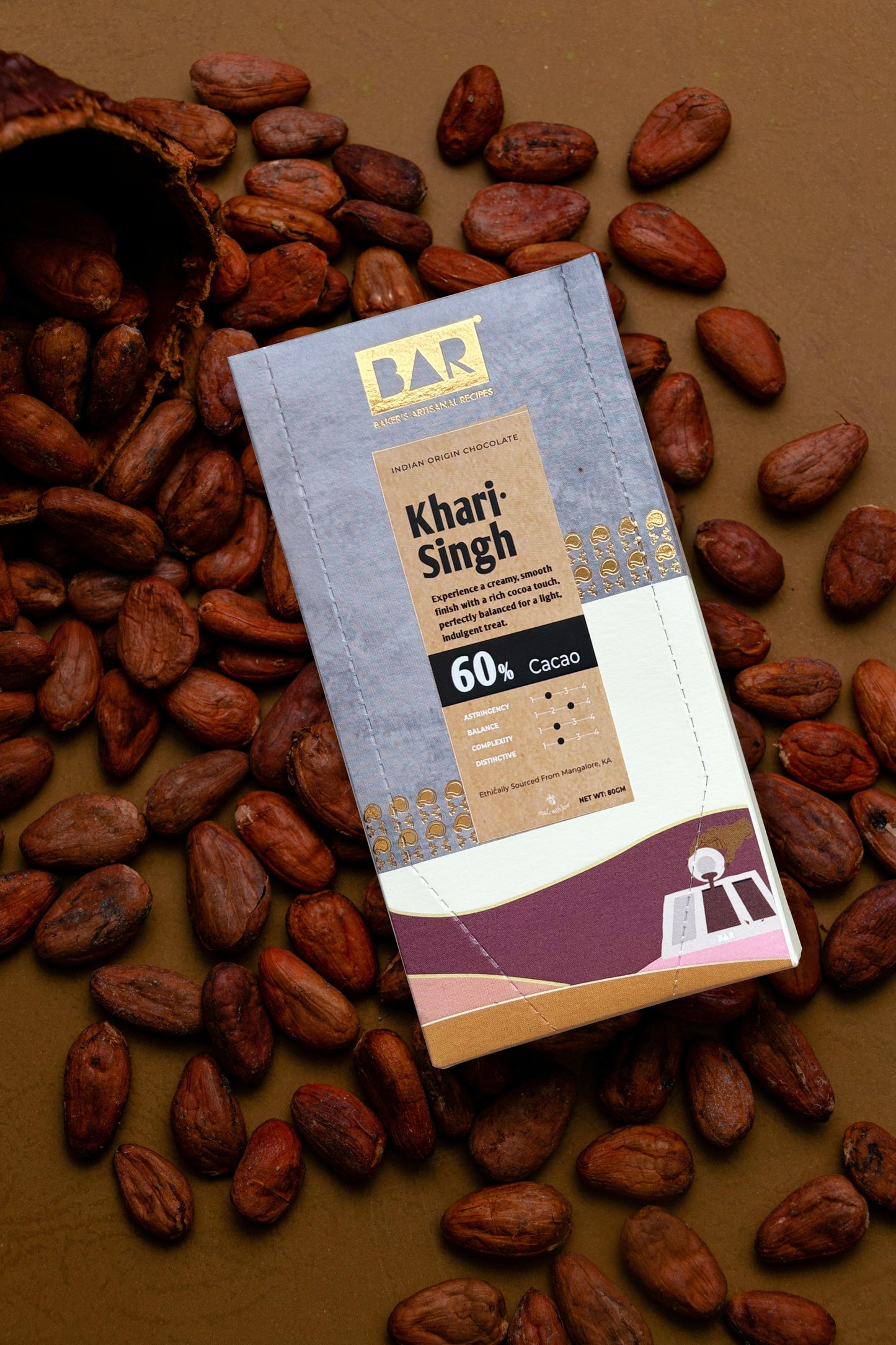 BAR Khari Singh 60% Dark Chocolate — Salted Peanuts, Mangalore Karnataka (80g)