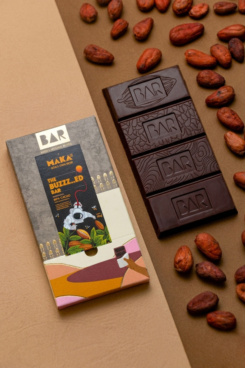 BAR The Buzzz..ed Bar — Beer Fermented 60% Dark Chocolate with Cacao Nibs, Mangalore (80g)